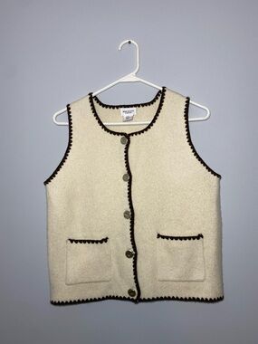Song of Style Cream Knit Vest with Brown Trim